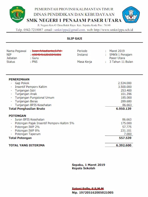 2 Contoh Slip Gaji PNS Untuk Pengajuan Kredit