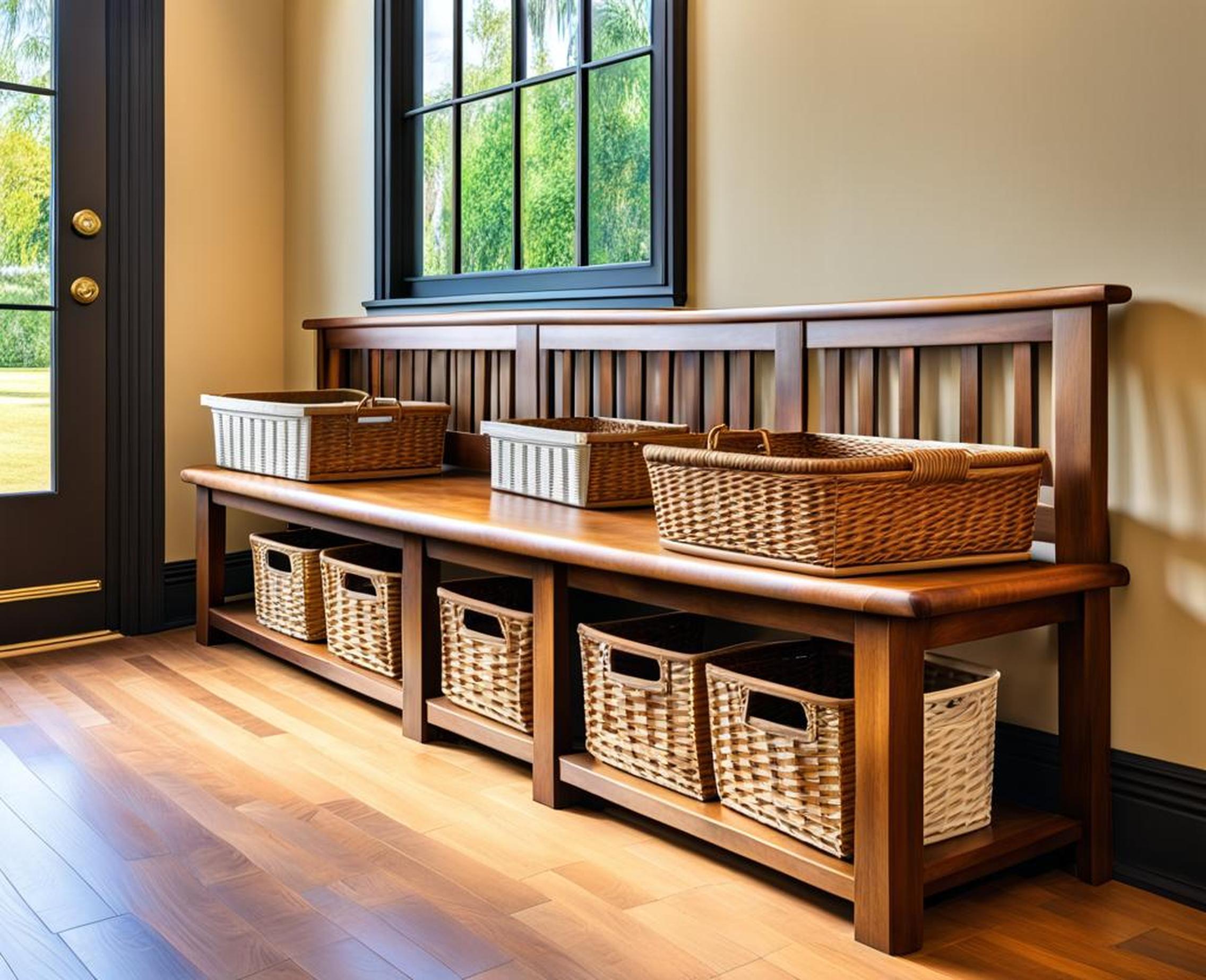 Durable Wooden Benches that Conceal the Clutter While Seating Guests