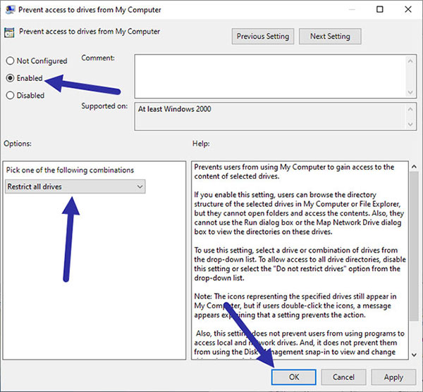 How to block users from accessing drives for security in Windows