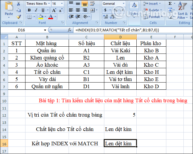 How to combine Index and Match functions in Excel