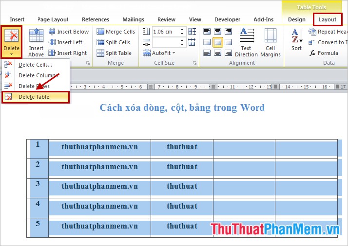 How to delete rows, columns and tables in Word Instructions to delete