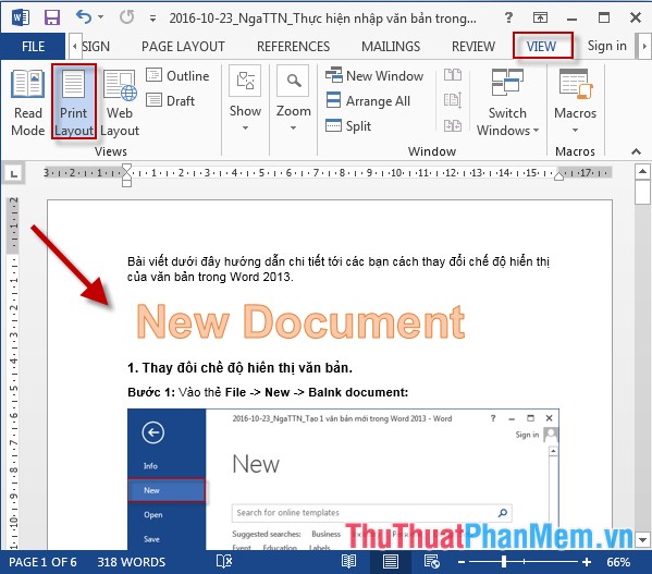 Text display mode in Word