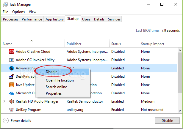 Turn off programs that start with the system on Windows 10