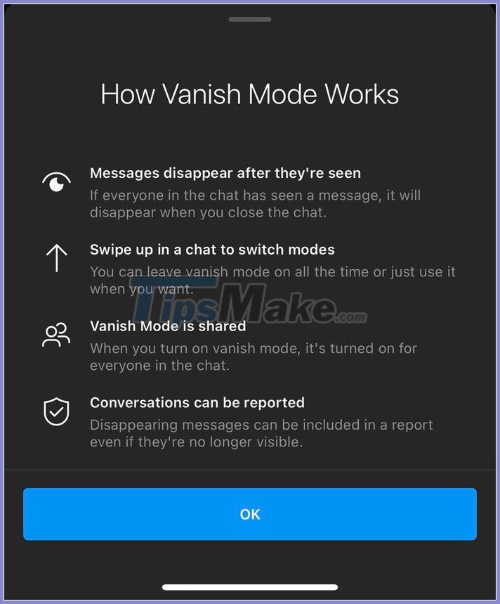 how to delete messages automatically using Vanish Mode Feature