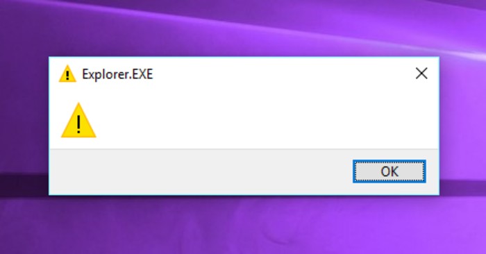 How to fix Explorer.exe error with warning yellow triangle on Windows 10