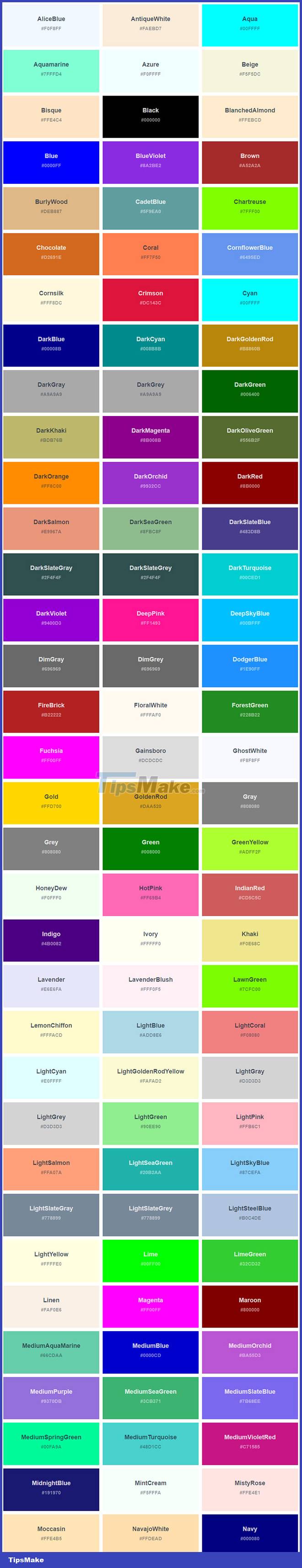 HTML color code color code table in html