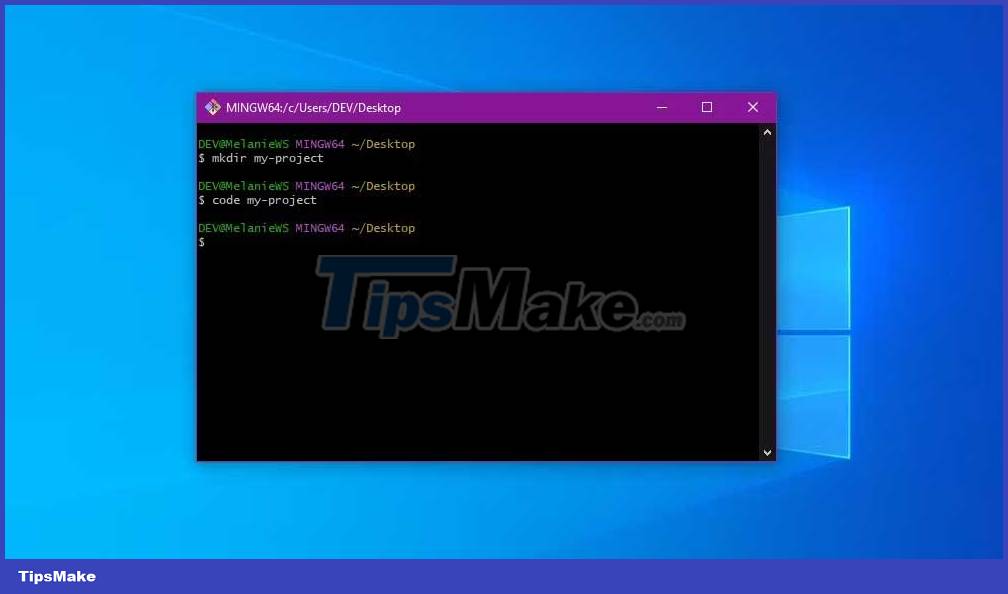 How to create and open folders in VS Code with Git Bash for Windows