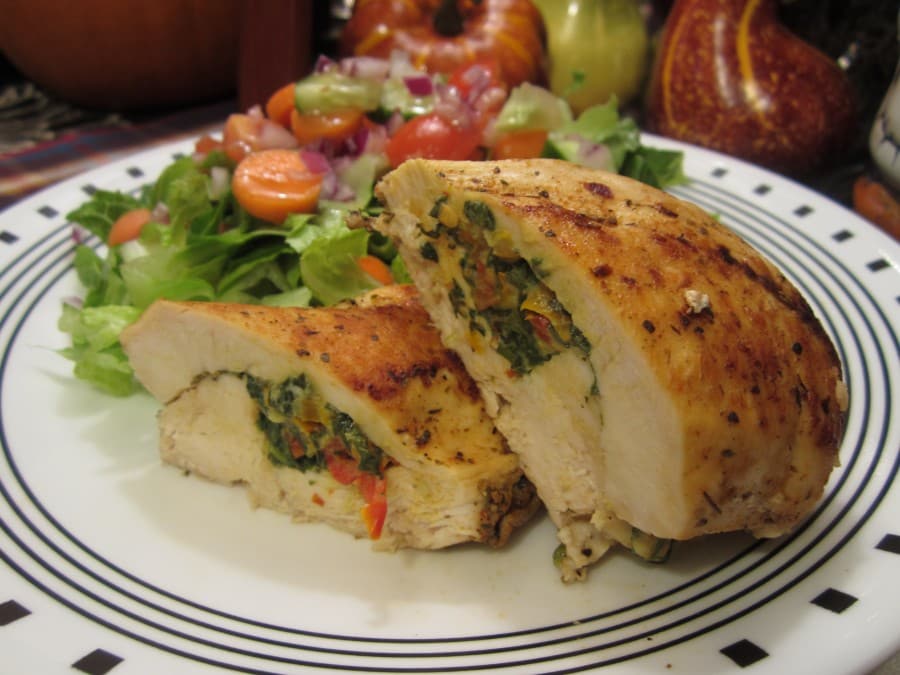 Roasted Tomato, Spinach and Cheese Stuffed Chicken Breast