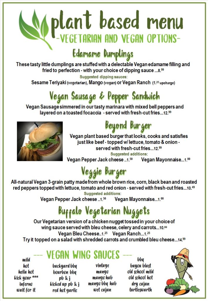 Plant Based Menu Tipsy Turtle Pub Sports Bar Catering NEPA