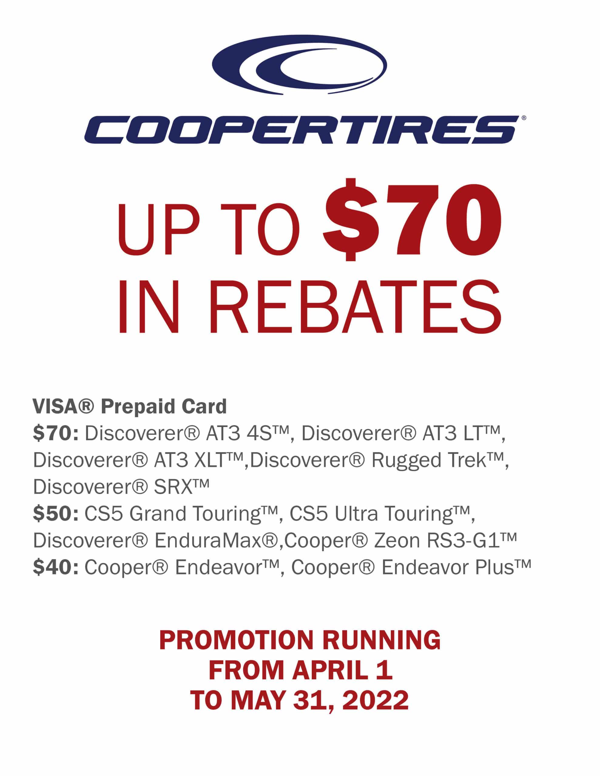 Cooper Tire Rebate Summer 2022 Cooper Spring Rebates 2022 - Tirecraft
