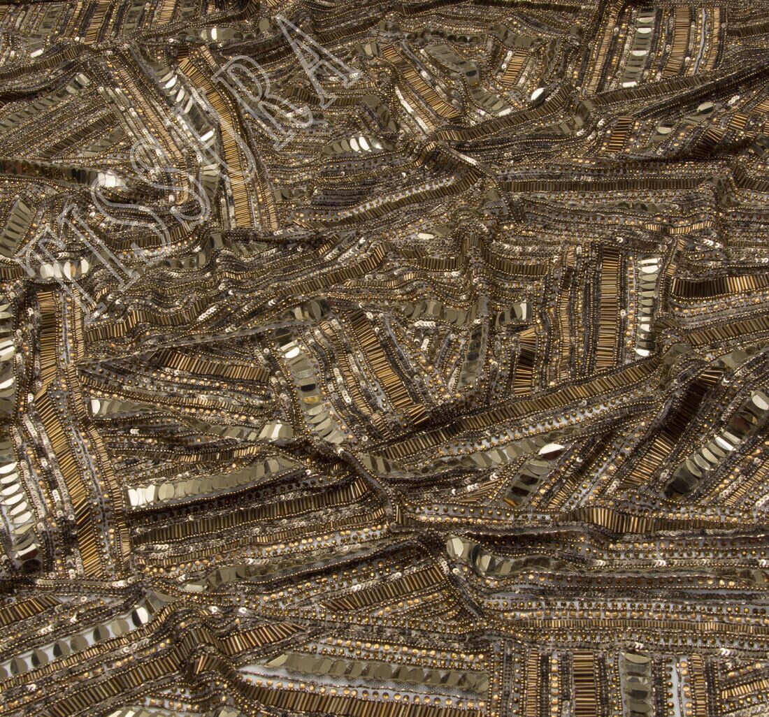 Sequin & Bead Embroidered Tulle Fabric Fabrics from India, SKU