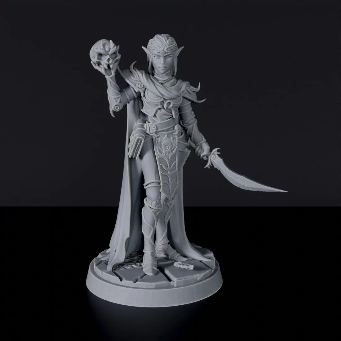 Elf Female Wizard warlock with skull and sword Fantasy miniatures
