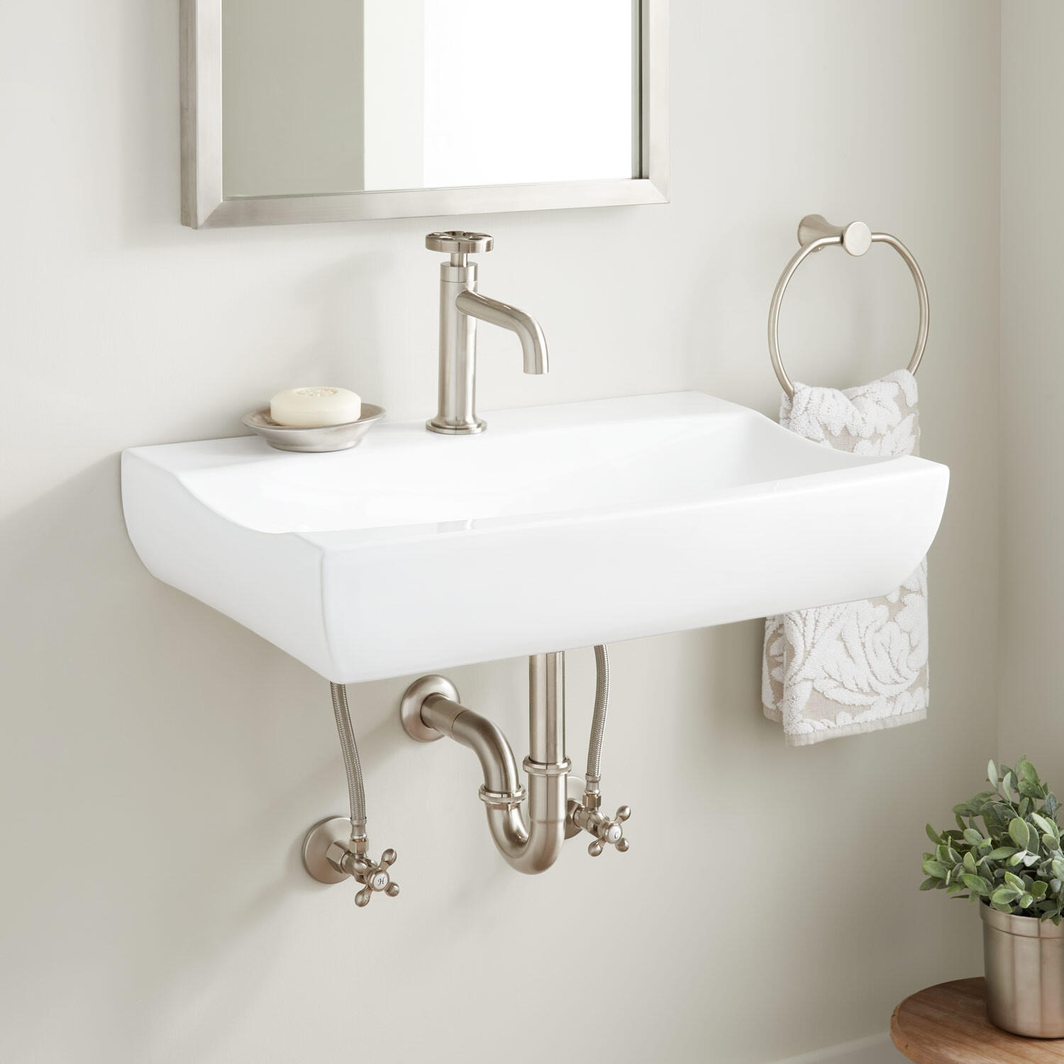 Estevao Rectangular Porcelain WallMount Sink TITAN TREASURES