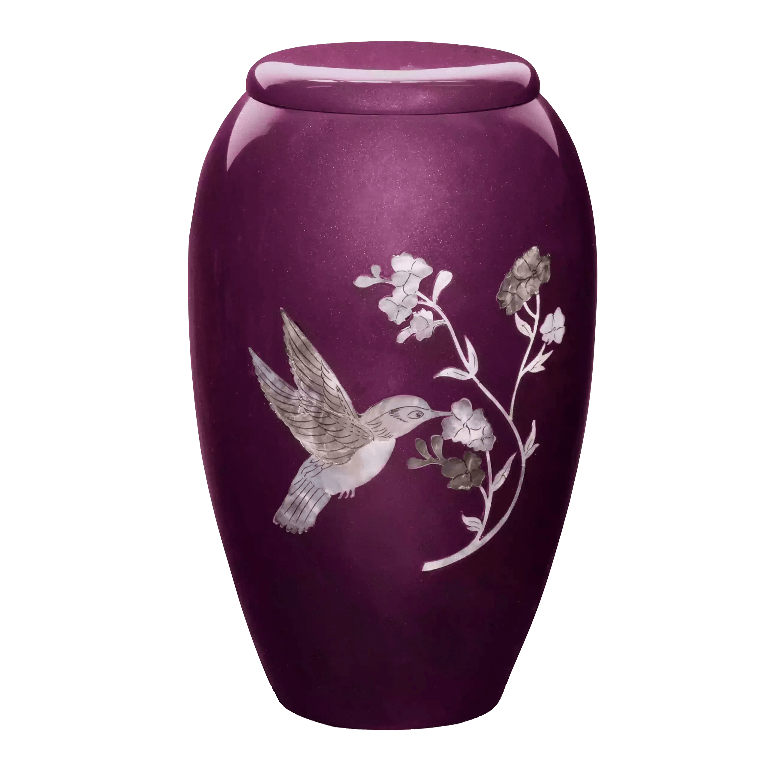 Aluminium Cremation Urn Adult Burgundy Hummingbird Designer Urn for