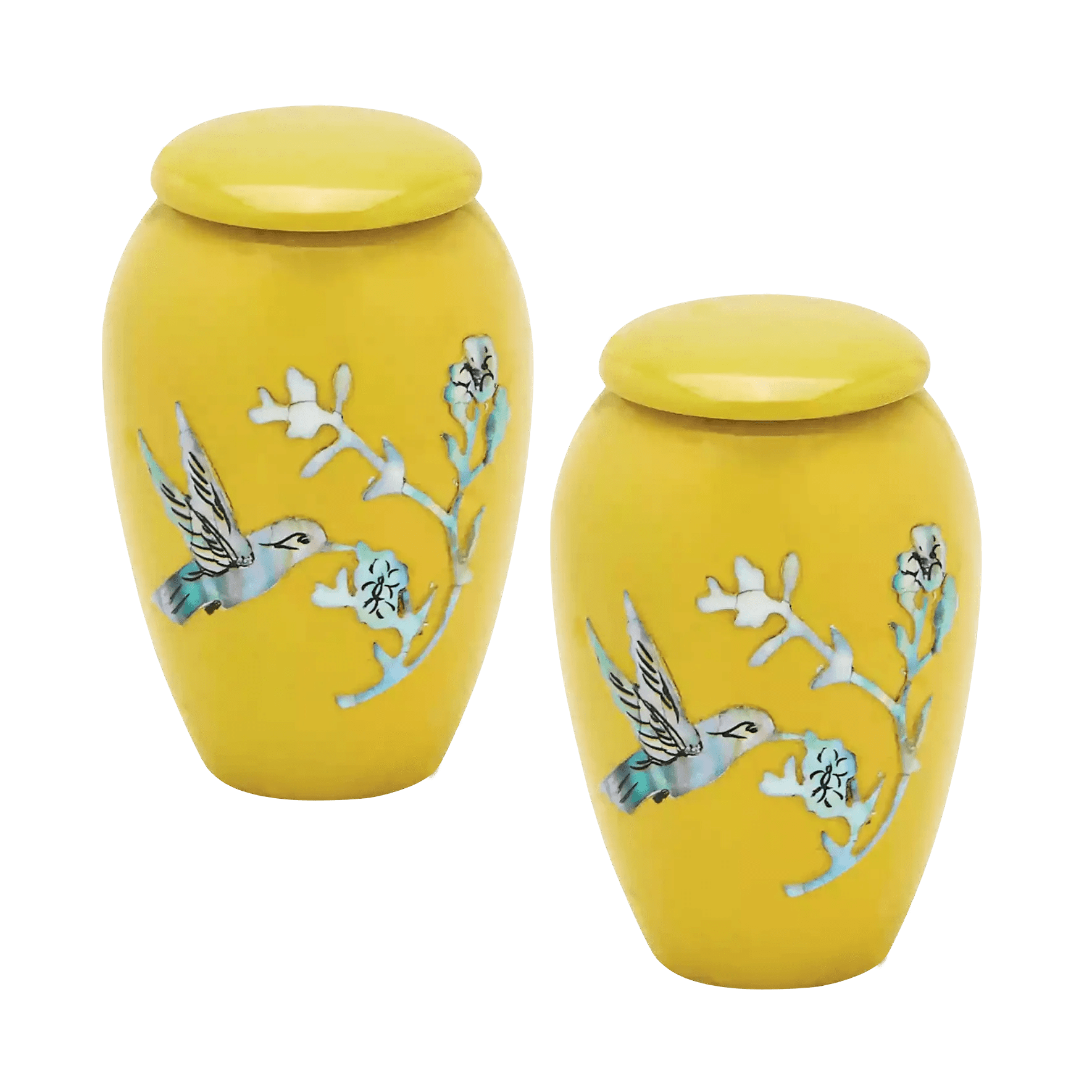 Keepsake Urn Set of 2 Yellow Hummingbird Designer Keepsake Urn for