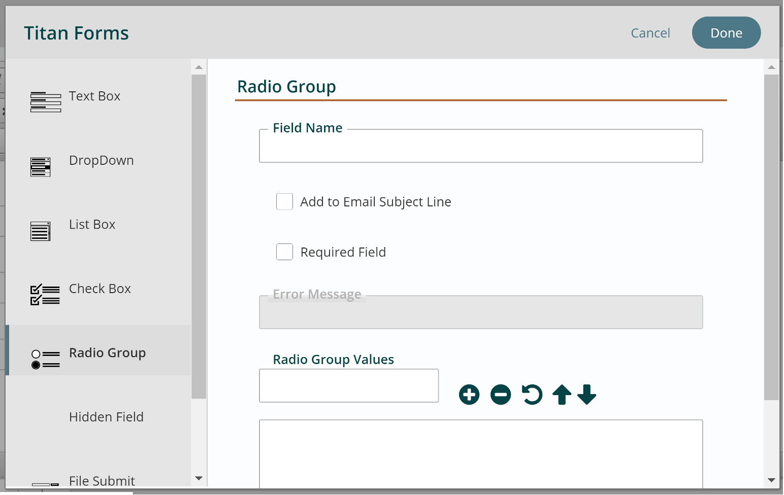 edit a radio group field on a form
