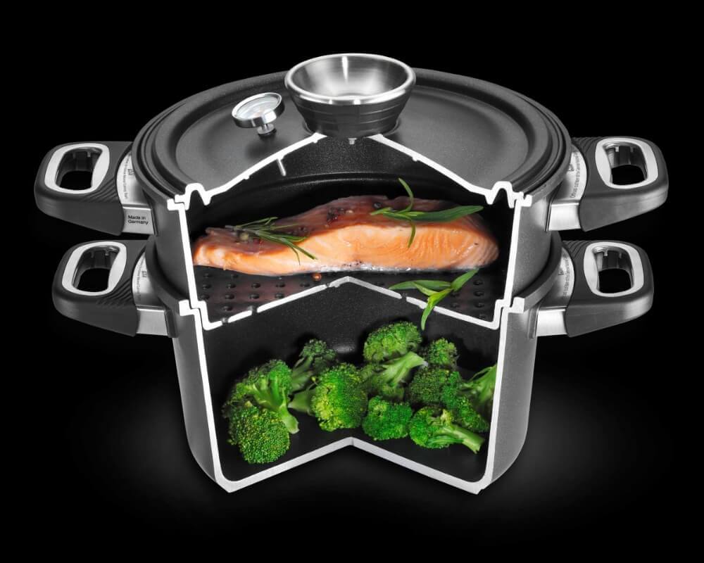 Titanium Cooking Set 8″ (20cm) with 1 Steamer and Glass Lid Titanium