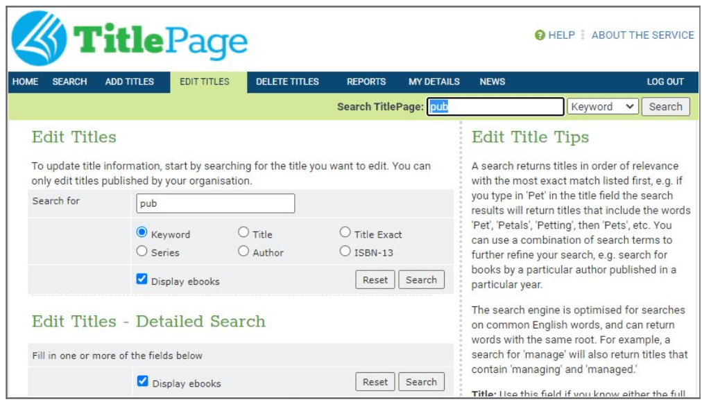 Editing Titles on TitlePage TitlePage