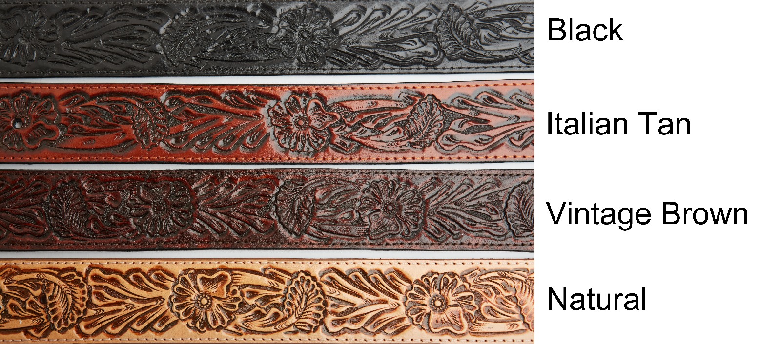 Western Leather Belt Hand Tooled, Full Grain, Saddle Leather