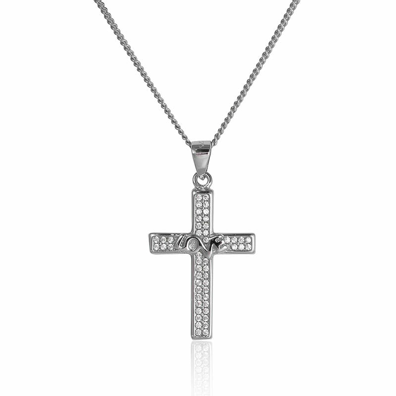 (CR253) Rhodium Plated Sterling Silver Cross 17x24mm TJD Silver