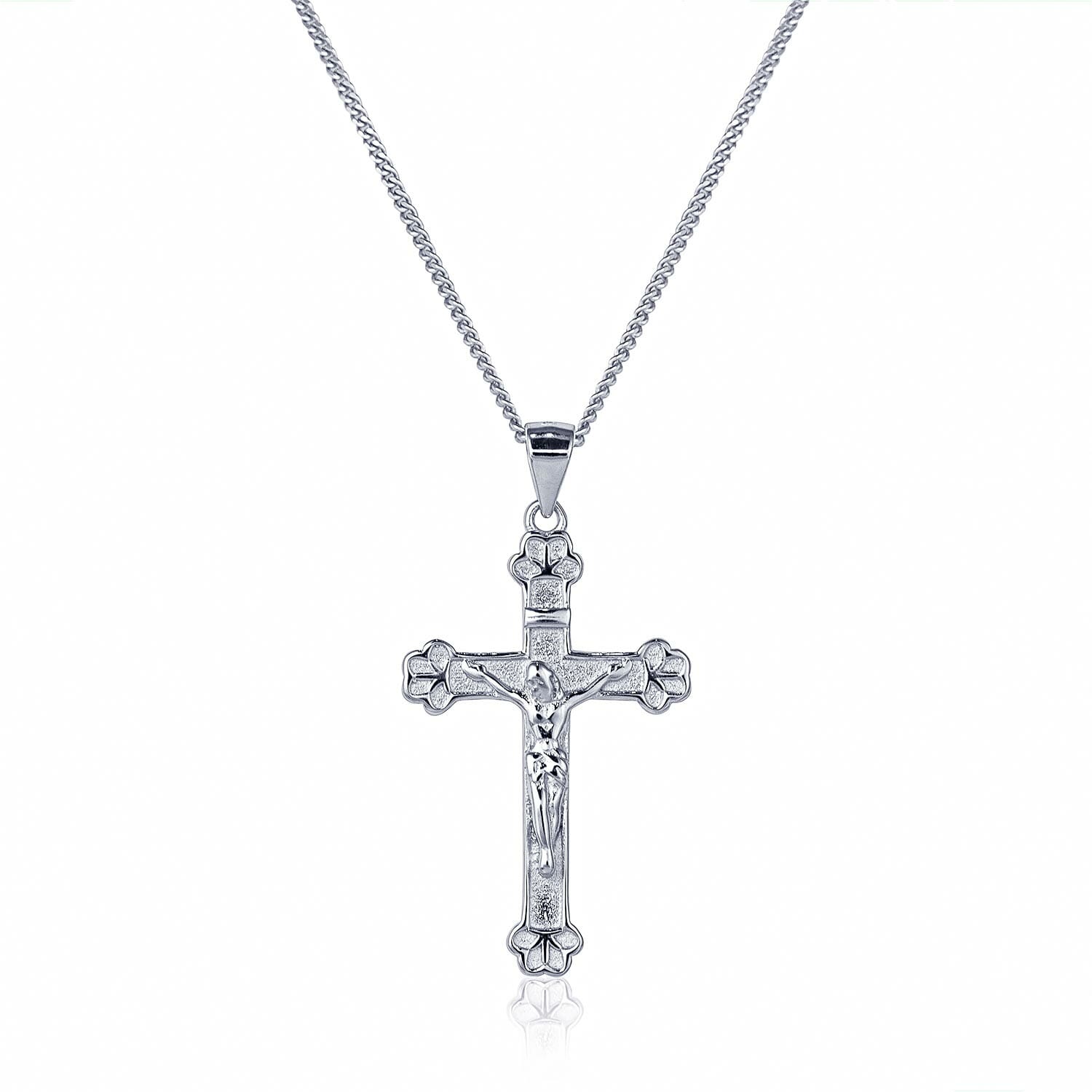 (CR289) Rhodium Plated Sterling Silver Cross Pendant TJD Silver