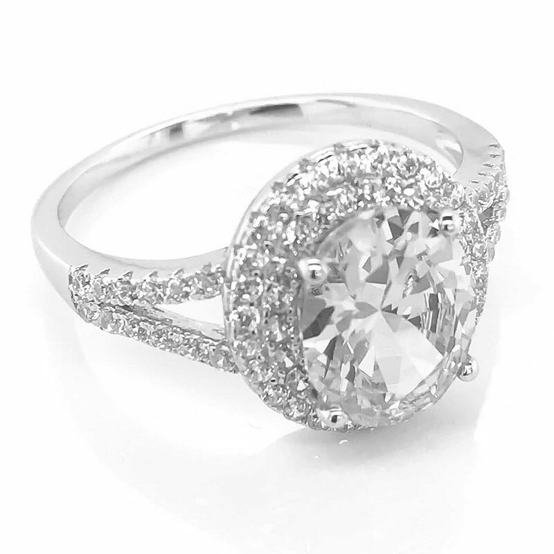 (R300) Rhodium Plated Sterling Silver Light Yellow CZ Ring TJD Silver