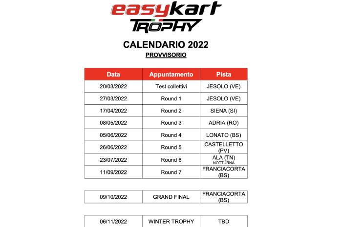 The Easykart Calendar For The 2022 Season Has Been Announced - Tkart -  News, Tips, Tech About Karting