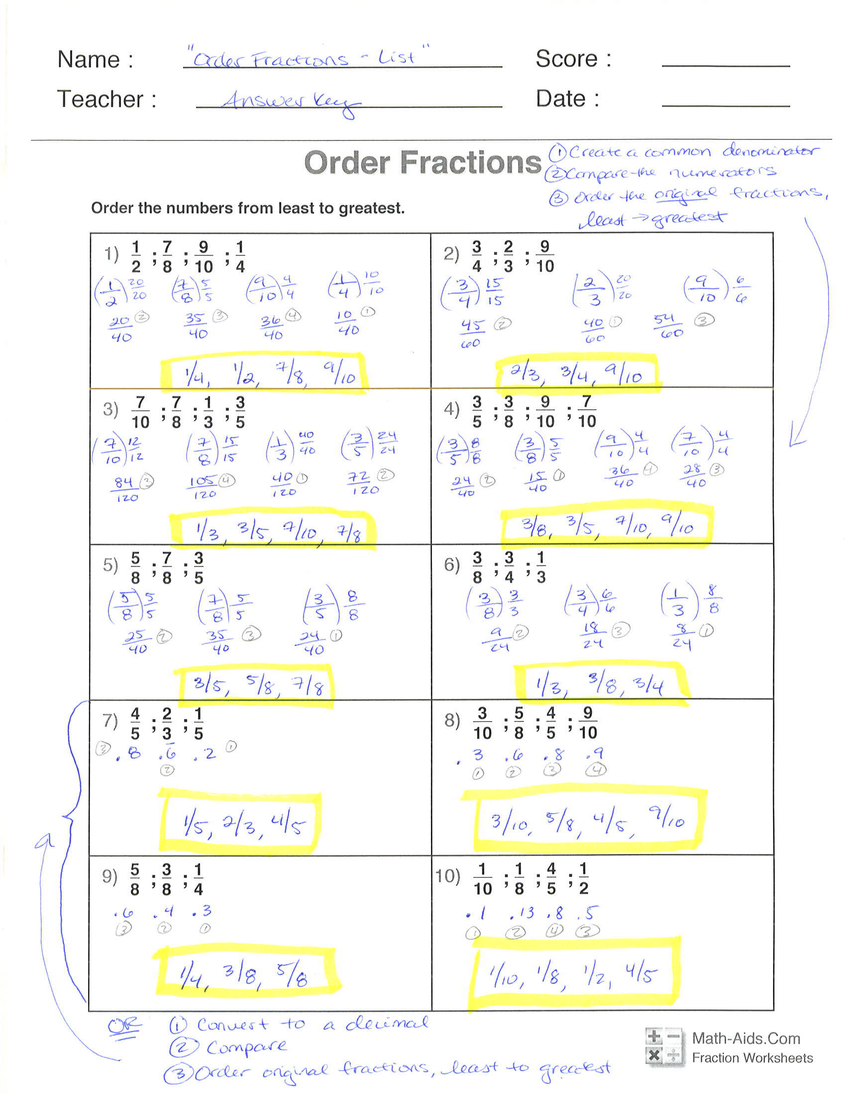 How to Order Fractions | The Learning Connection
