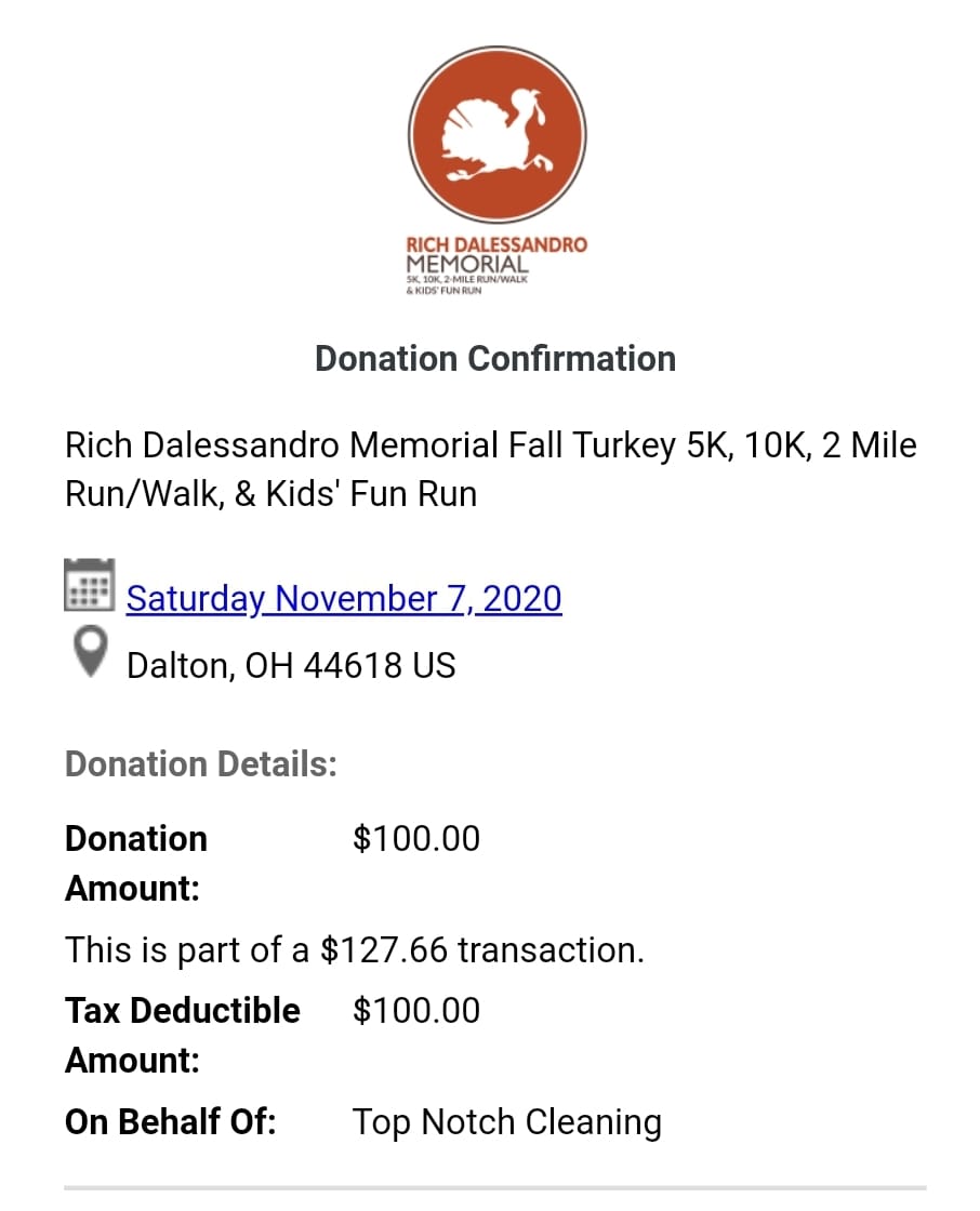 Donation to charity TopNotch Cleaning, LLC.