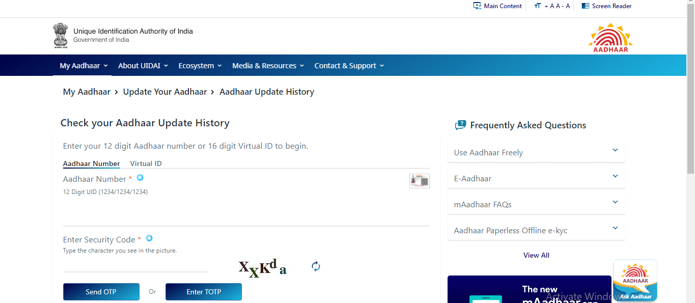 Aadhaar Appointment Online Aadhar Enrollment Slot Booking, Status