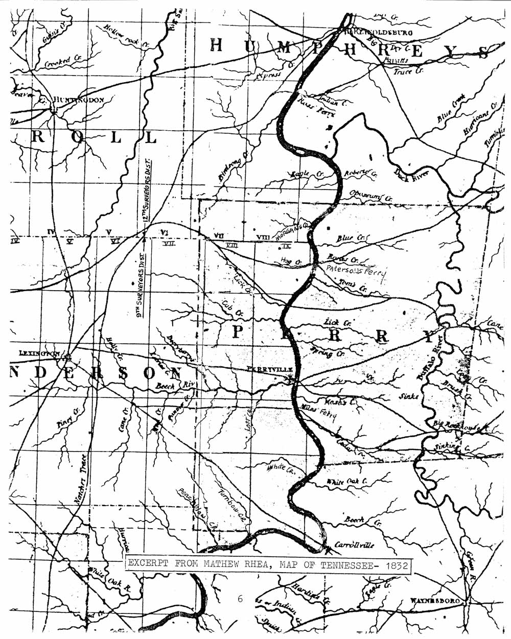 Excerpt from Mathew Rhea Map of Tennessee 1832 Perry County, TNGen