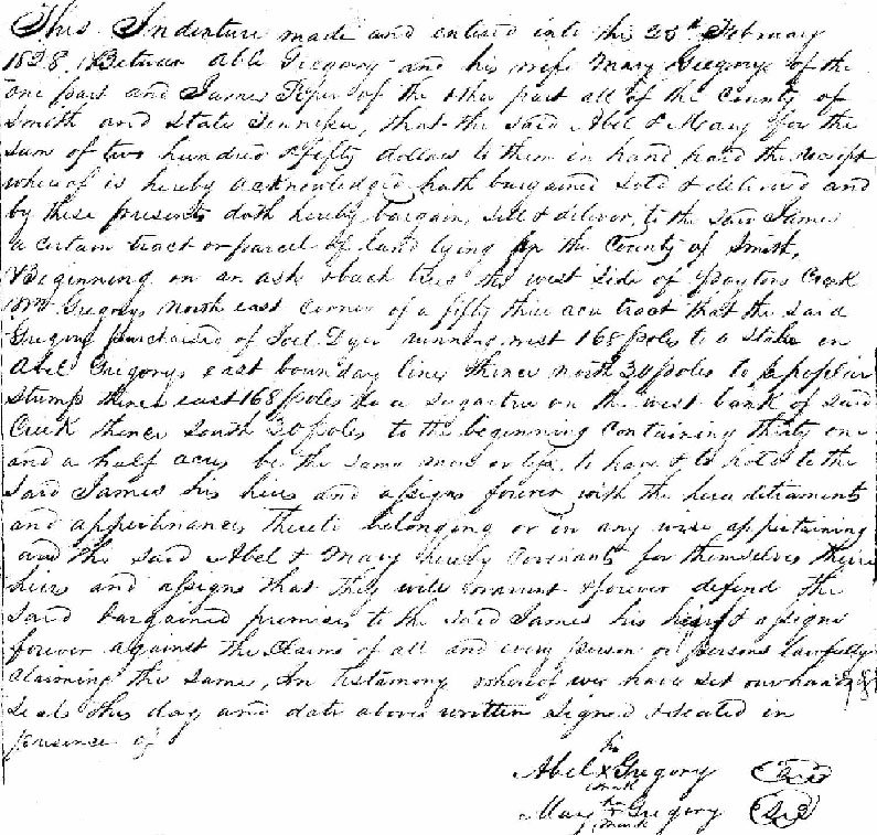 Abel Gregory & his wife Mary to James Piper Deed