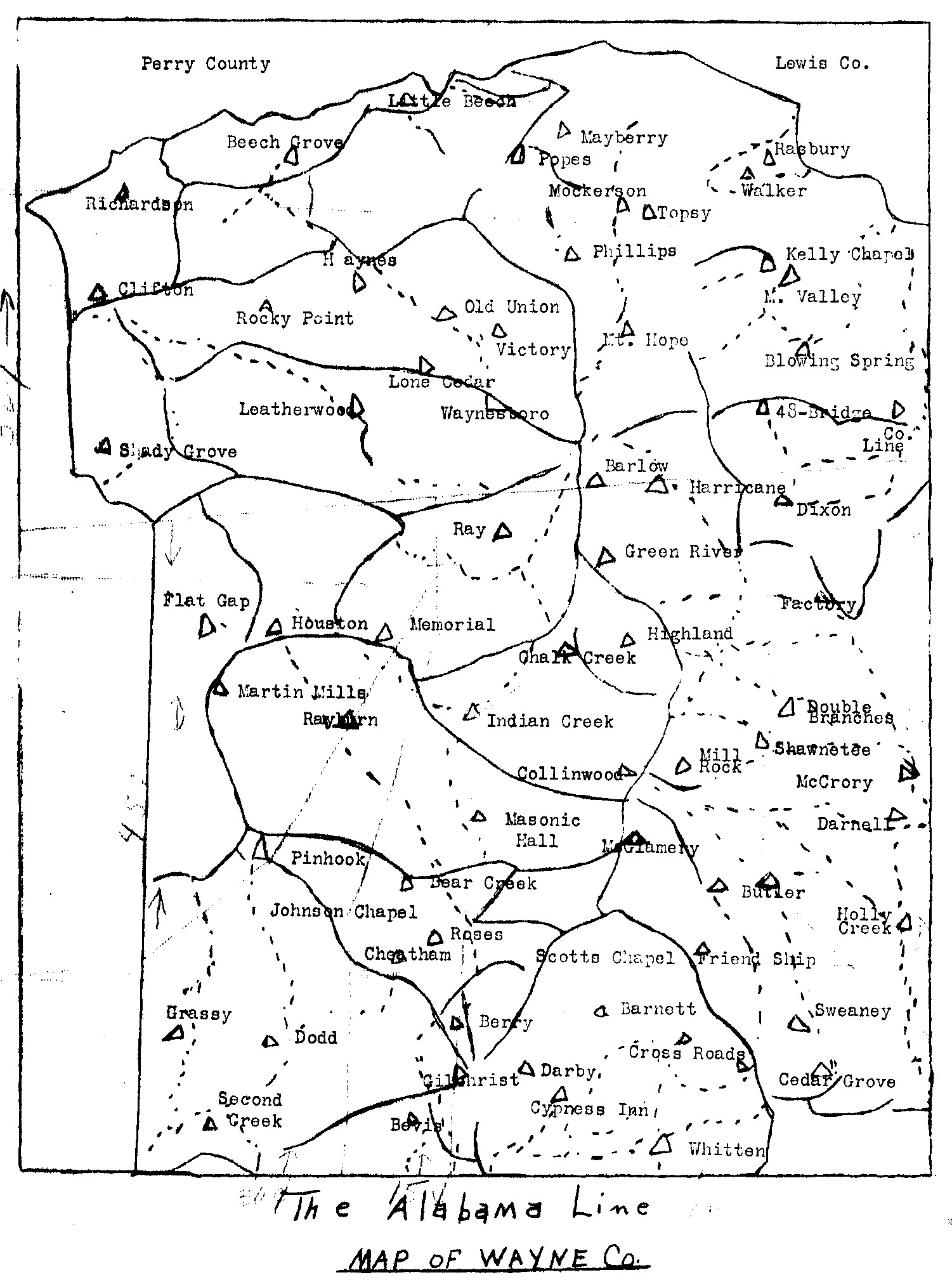 1940 Map of Wayne County Schools Wayne County, TNGen