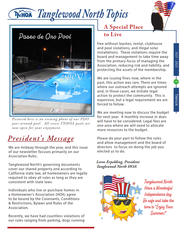 Newsletters Tanglewood North Home Owners Association Cypress CA