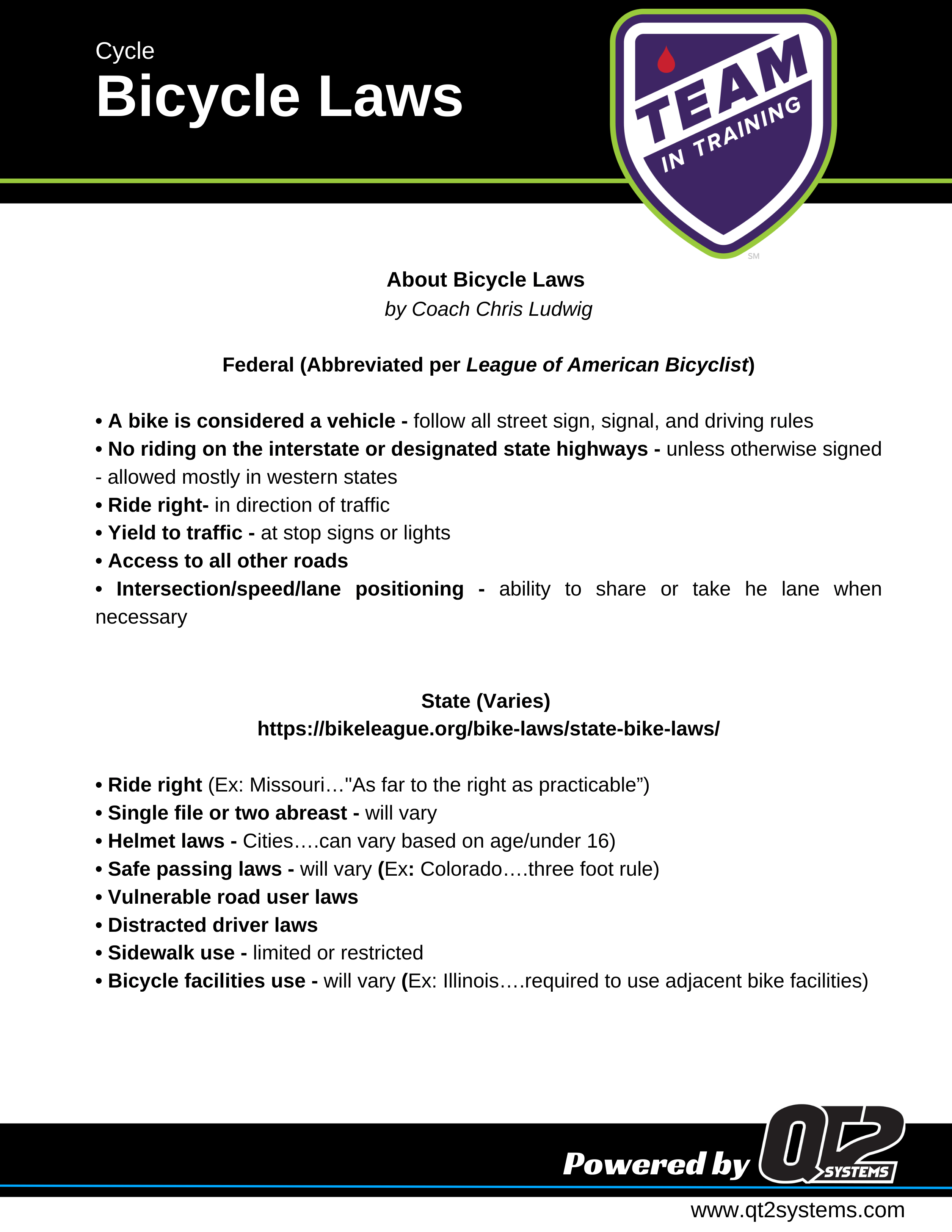 TNT Articles, Blogs and Other Information Cycling QT2 Systems