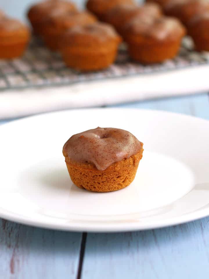 Cinnamon Glazed Whole Wheat Mini Pumpkin Donuts