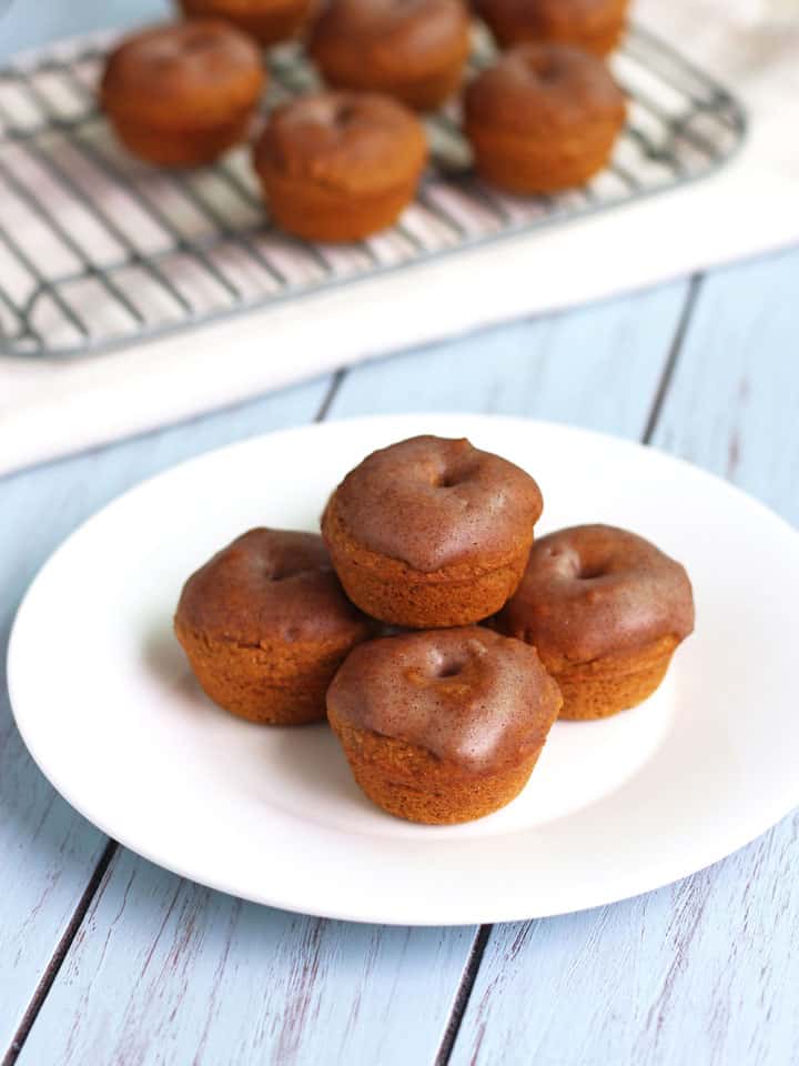 Cinnamon Glazed Whole Wheat Mini Pumpkin Donuts