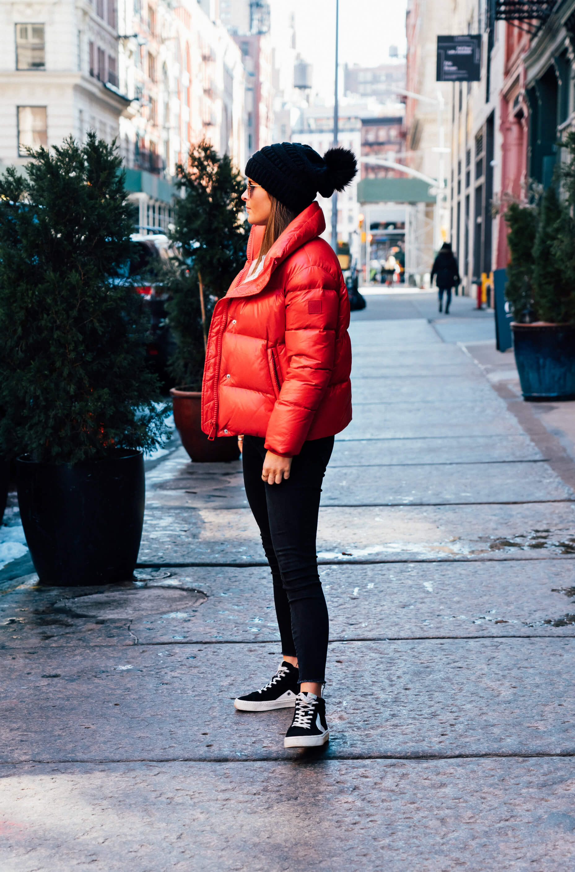 How To Style A Red Puffer Coat Daytime Casual