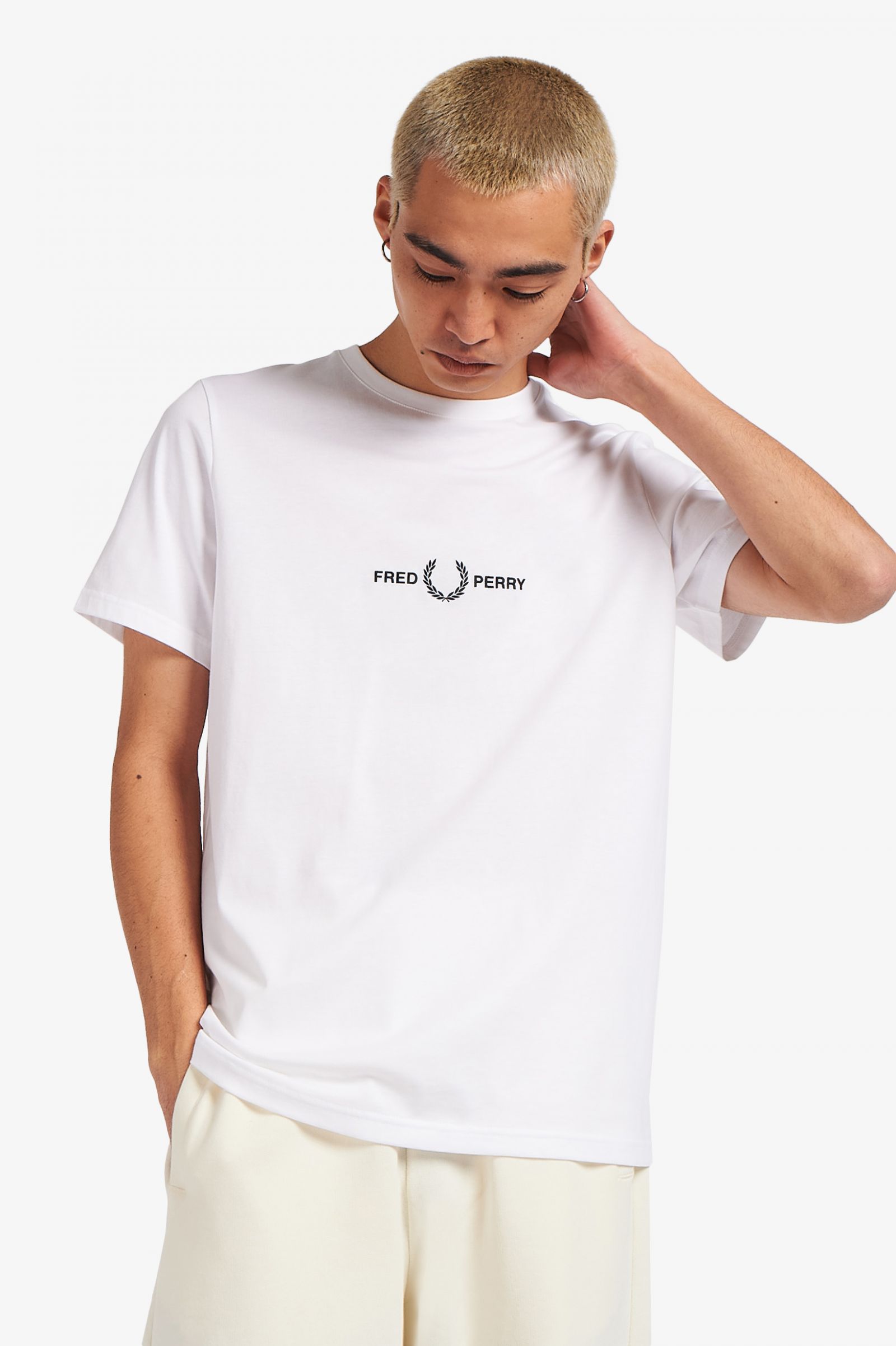 Fred Perry Ανδρική Μπλούζα Embroidered TShirt M4580100 Λευκό Tobros