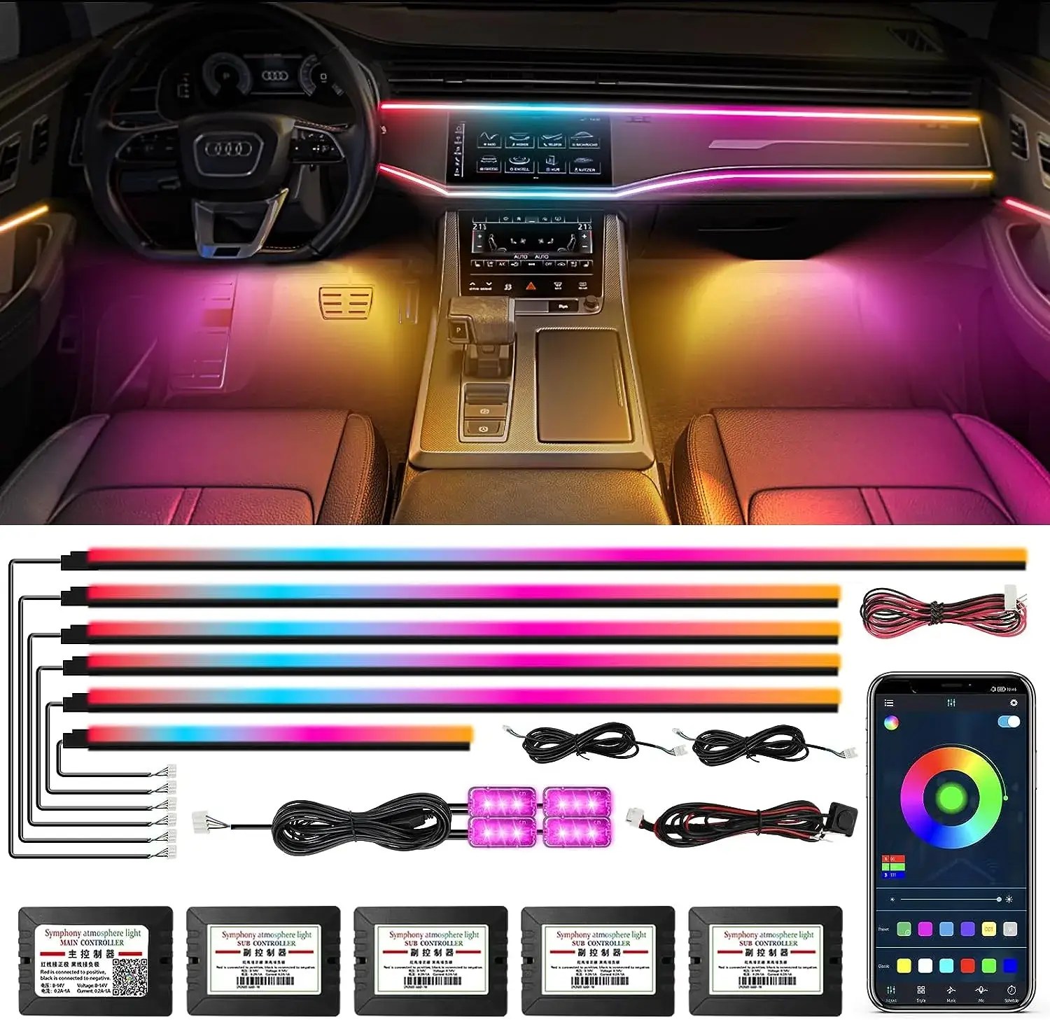 Toby's Dreamcolor Acrylic Interior Car LED Strip 10in1 Light with