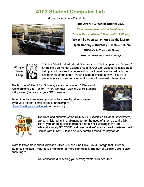 4102 Student Computer Lab Opening Wtr Qtr! Shoreline Today