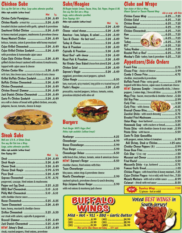 Tony Soprano's Pizza Pizzeria Turnersville, NJ Our Menu