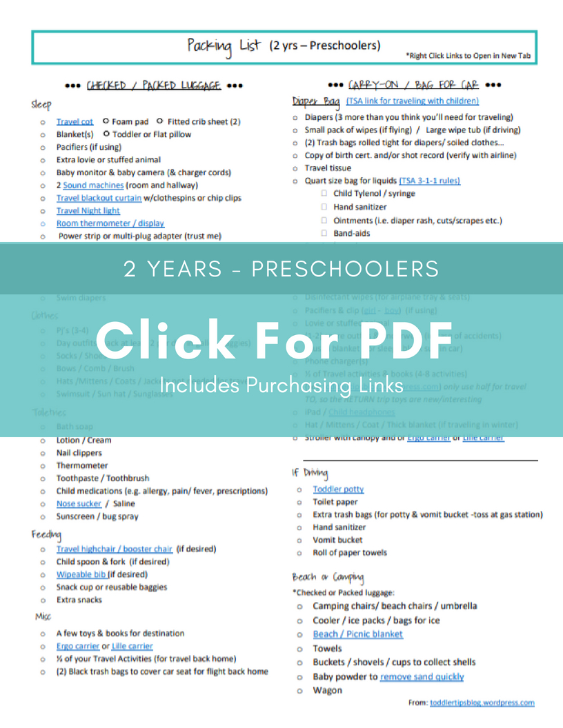 Packing Lists! & Other Travel Tips (BirthPreschool) Toddler Tips