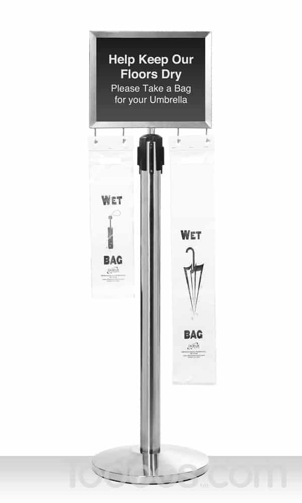 Stand Alone Wet Umbrella Station with Bag + Sign Holder Todoos