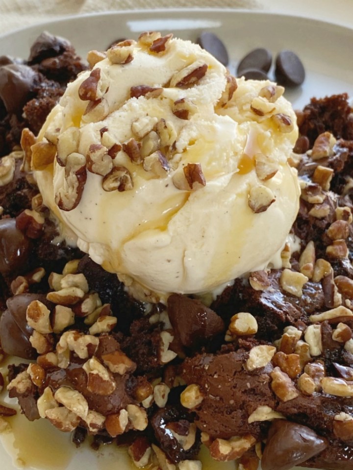 Caramel Chocolate Turtle Dump Cake Together as Family