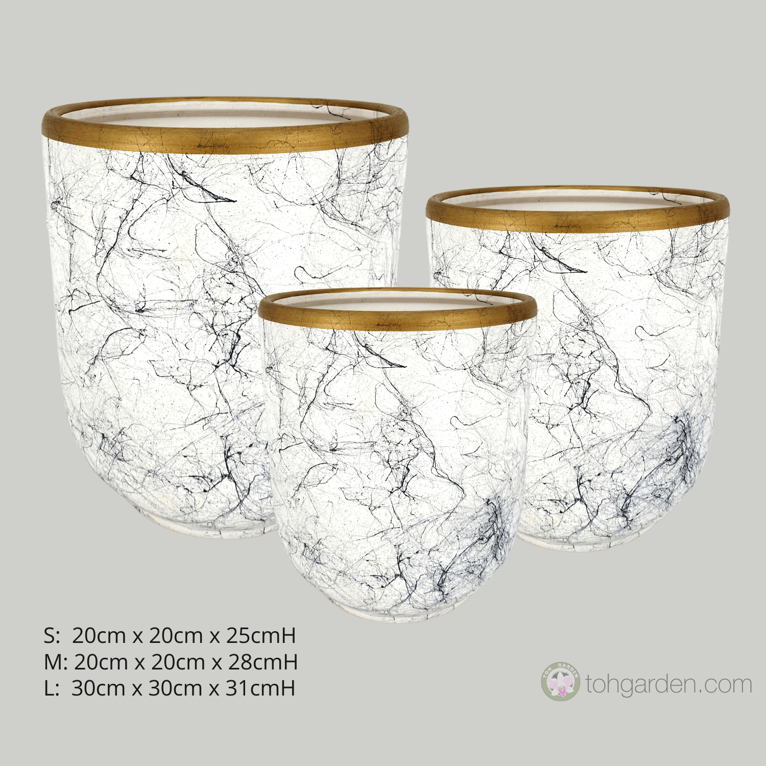 White Marble Ceramic Pot Toh Garden Singapore Orchid Plant & Flower