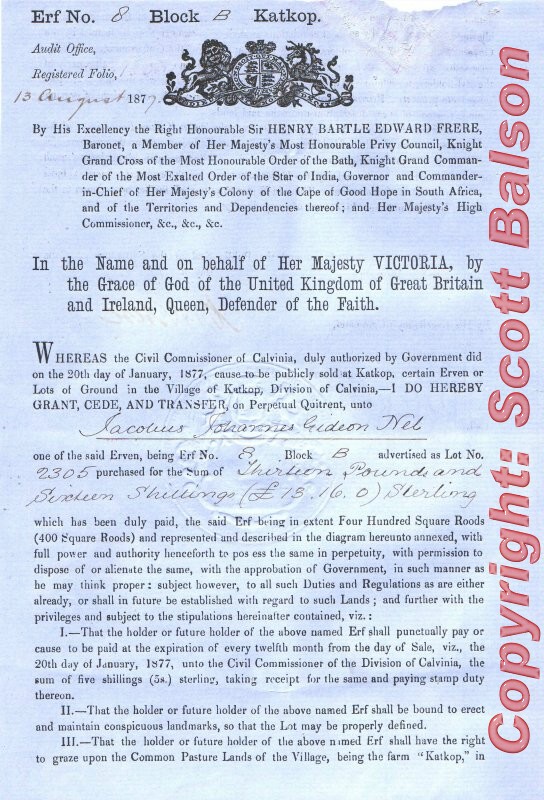 Various Cape of Good Hope Land Grants and related histories.