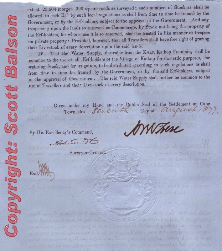 Various Cape of Good Hope Land Grants and related histories.