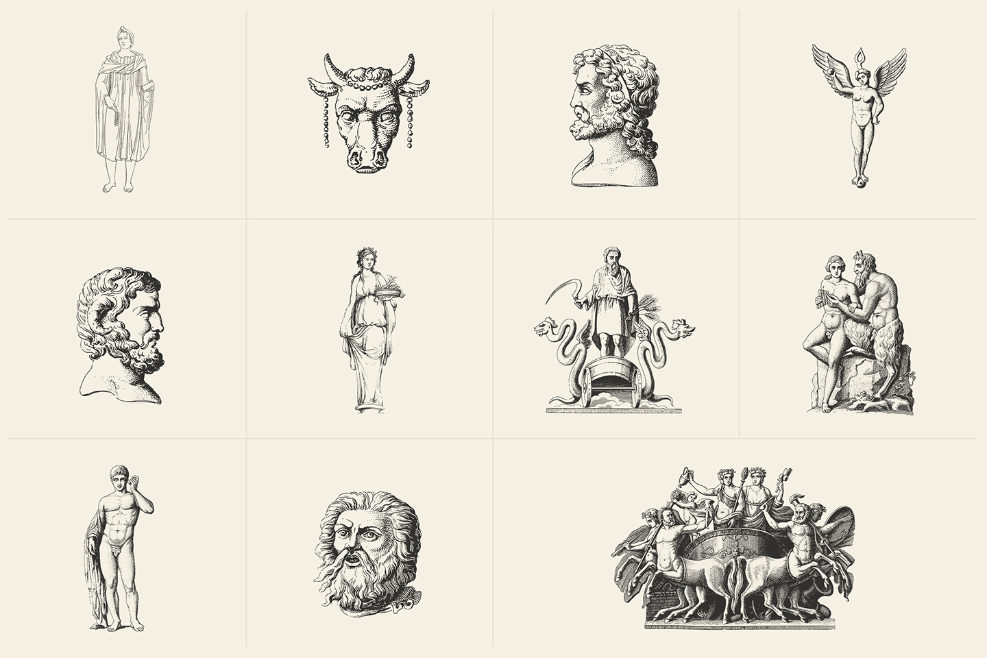 135 Greek, Roman, and Mythology Vintage Illustration Pack Tom Chalky