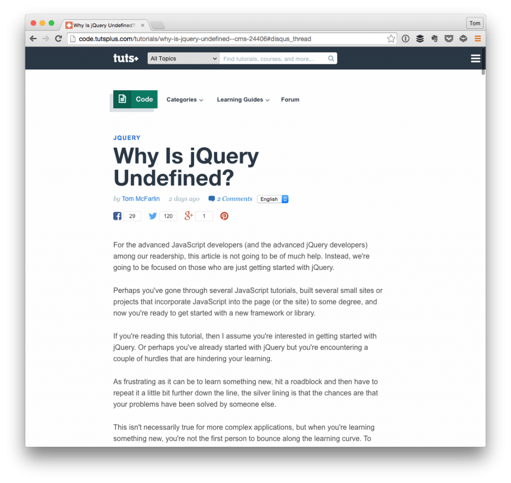 jQuery is Undefined Tom McFarlin